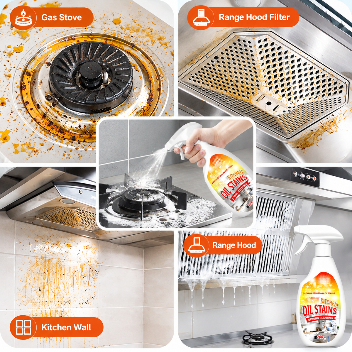 240ml Kitchen Degreaser Spray, Kitchen Oil Stains Spray