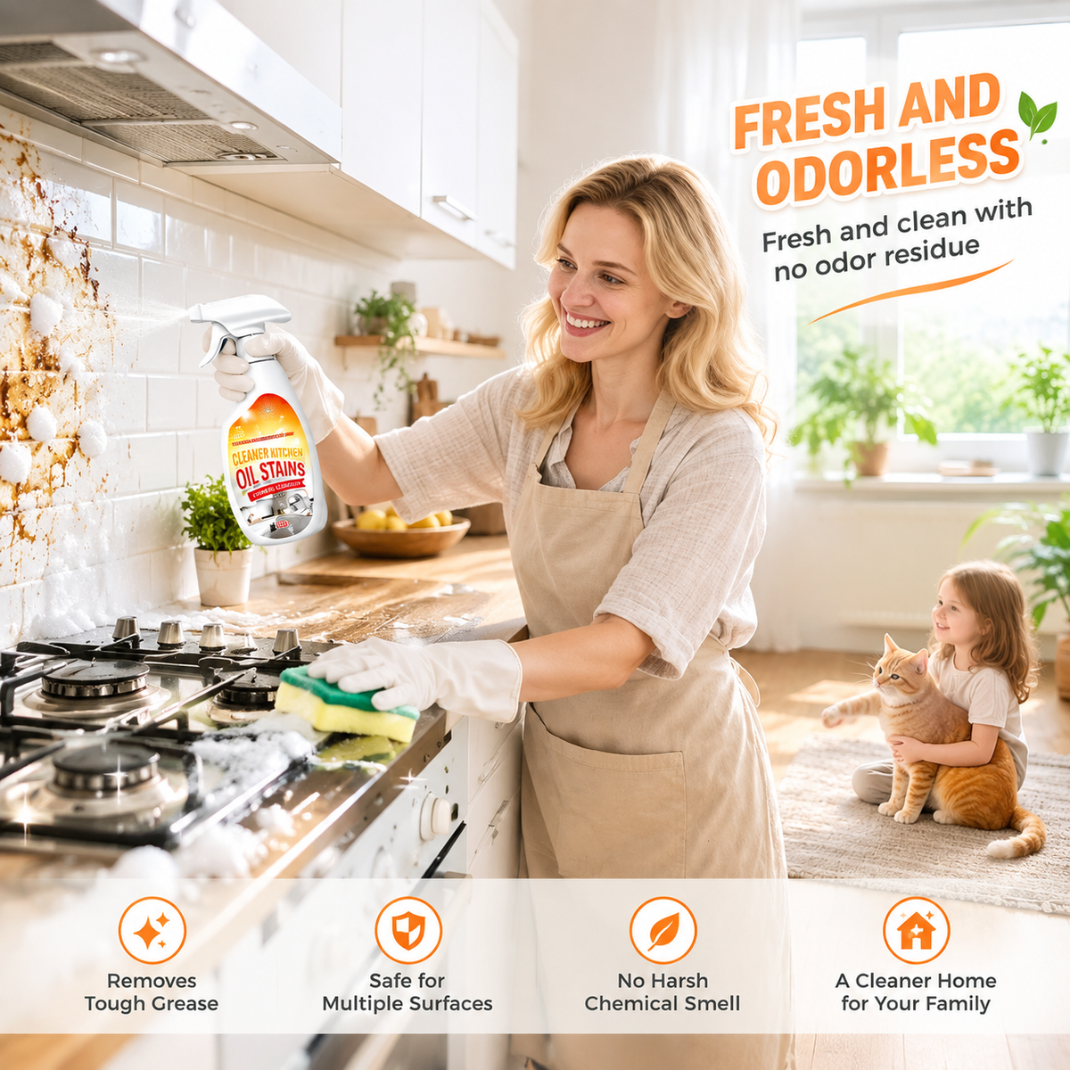 240ml Kitchen Degreaser Spray, Kitchen Oil Stains Spray