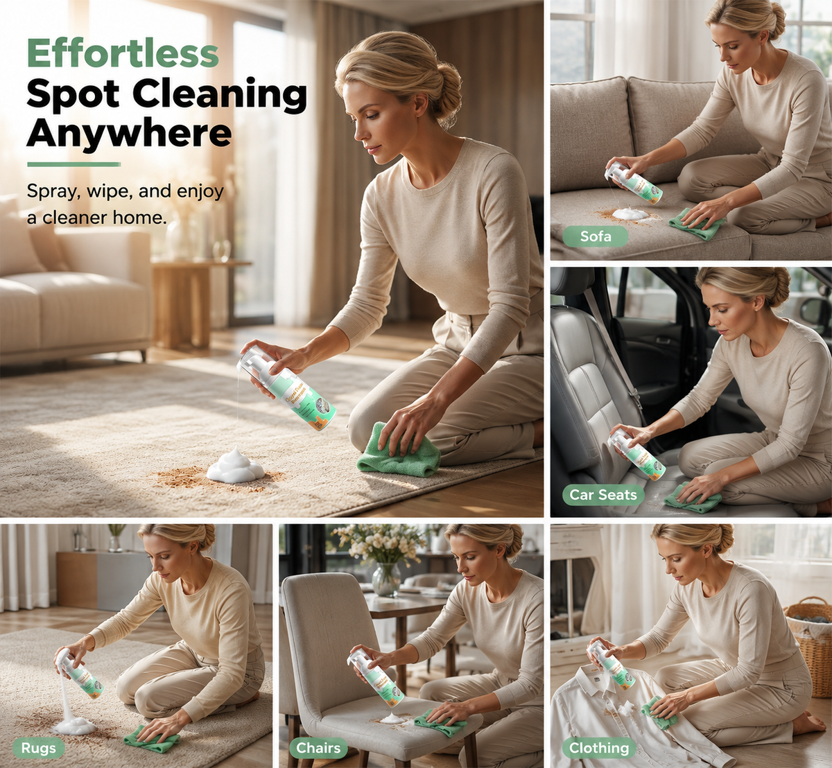 60ml Waterless Carpet Foam Stain Remover With Towel